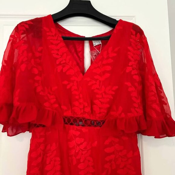 Selfie Leslie Red Mini Dress  Swiss Dot Ruffle Cutout Partywear Medium BNWT - Picture 4 of 8